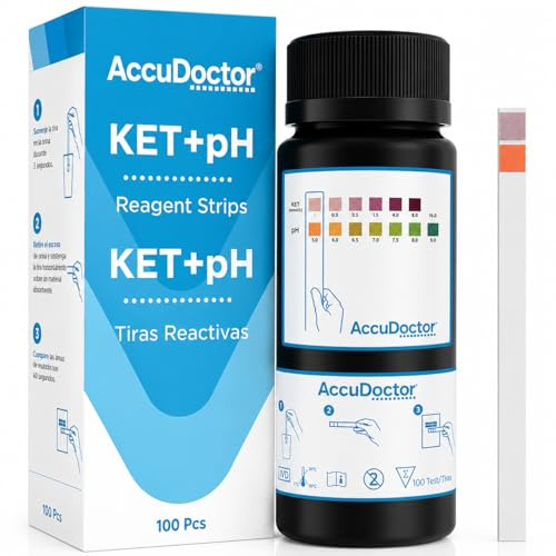 100 AccuDoctor Ketone- und pH-Teststreifen für Urin – Ketose Schnelltest zur Urinanalyse mit Ketosticks für ketogene Ernährung, Harnanalyse zuhause, genaue Messung von Ketonen und pH Sticks Strips urI