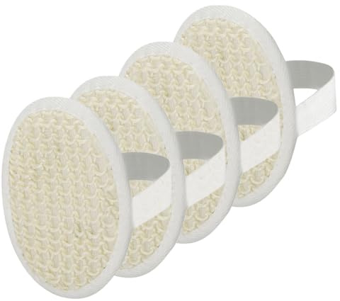4 Esponjas exfoliantes de baño de algodón con cinta de sujeción adaptable a la palma de la mano – Color natural – Accesorios de higiene corporal y exfoliación para baño y ducha