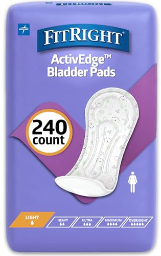 FitRight Incontinence Bladder Control Pads, Light Absorbency, 3.5 x 9, 20 Count (Pack of 12)