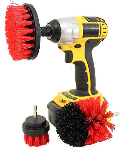 DRILL BRUSH 360 Original Attachments 3 Pack kit - Cleaner Scrubbing Brushes for Bathroom Surface, Grout, Tub,Tile, Shower, Kitchen, Auto, Fiberglass,Boat,RV (red)