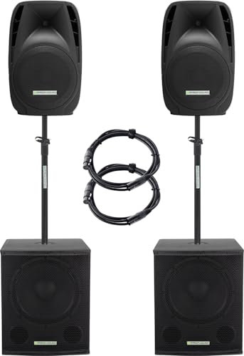 Pronomic 215S-212A Impianto PA Attivo - set PA attivo con 2x subwoofer da 15 e 2x satelliti da 12 - 1000 watt di potenza totale (RMS) - include tubi distanziatori e cavi da 2,5 m