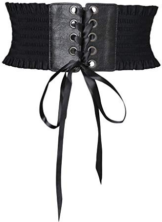 non-brand Damen Gürtel Breiter Taillengürtel Elastisch Korsett Hüftgürtel Bindegürtel aus Kunstleder und Baumwolle - Schwarz, 60-80 cm
