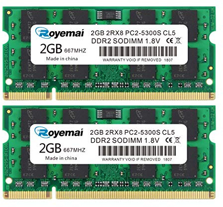 DDR2 667 PC2-5300 RAM 4GB Kit (2x2GB) SODIMM 1.8V CL5 Mémoire pour Ordinateur Portable