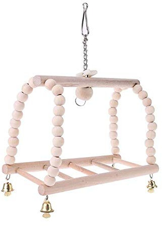 YITON Vogelschaukeln Naturholz Papagei Vogel Sittich Pet Swing Bridge Hängende Käfig Perlen Glocke Lustige Kletterleiter Anhänger 3St