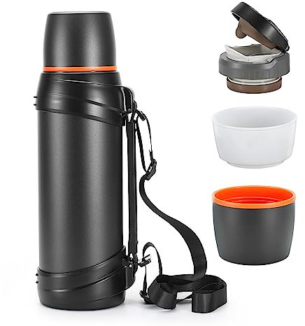 OKADI Thermosflasche Edelstahl Vakuum Trinkflasche 2.5L, Isolierflasche mit Trinkbecher, Thermoskanne hält 24 Stunden heiß, 24 Stunden kalt, BPA-Free(Schwarz)