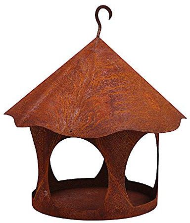 Vogelhaus Futterstelle rund Metall Rost Deko mit Haken zum Aufhängen 28cm/20cm Durchmesser 35 cm hoch Wildvögel