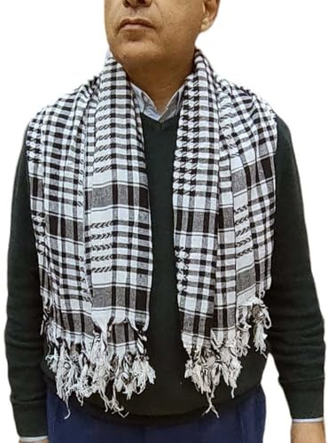 Horus Artesanía de Egipto - Palästinensisches Sheemagh Keffiyeh arabische Hatta palestinas wrap Unisex 100% Baumwolle. Schwarz Weiß onesize