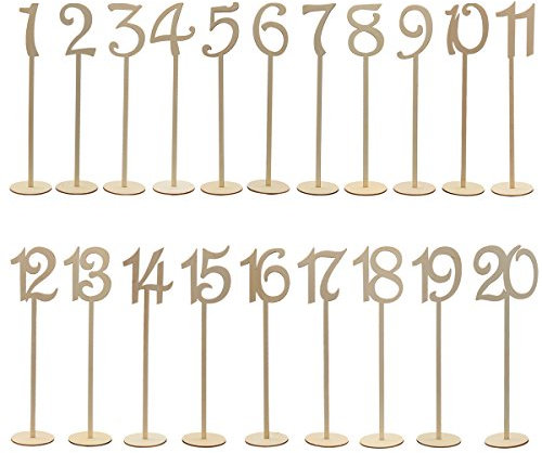 BESPORTBLE 20 stücke 1-20 Holztisch Zahlen mit Halter Basis für Hochzeit oder Dekoration (Holz Farbe) Haus Dekoration