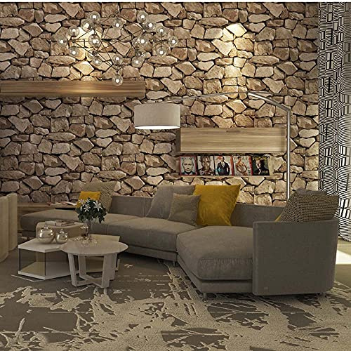Papier peint rétro en PVC 3D imitation pierre texturé pour cuisine, salle de bain, salon, cheminée, meubles, arrière-plan TV, 5,5 x 100 cm (l x L) (marron sable)
