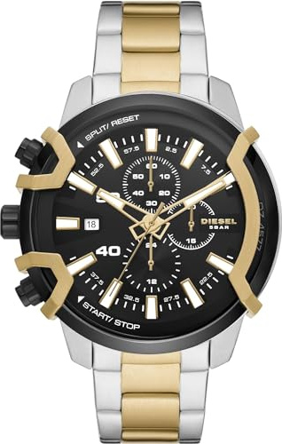 Diesel Reloj Griffed para hombre, Movimiento cronógrafo de cuarzo con correa de acero inoxidable, Tono plateado y negro, 48 mm