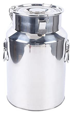 Bricco per latte in acciaio inox da 18 l, con coperchio in silicone sigillato e fibbia, per trasportare o conservare il latte, 25 x 25 x 40 cm