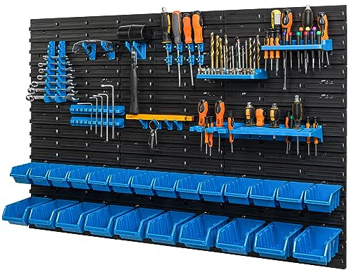 botle 24 Stapelboxen Wandregal Kunststoff 117 x 78 cm Werkzeughalter Werkstatt Garage Lagersystem Sichtlagerkästen Schütte