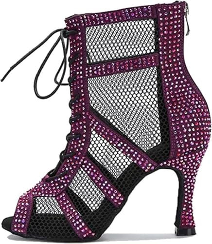 AOQUNFS Stivali da Ballo Latino Americano Donna Strass Tacco Stivaletti de Salsa Tango Bachata Samba Pratica e Performance,L446-Viola-DZ-8.5,EU 37