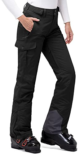 33,000ft Damen Skihose Outdoorhose Wasserdicht Winddichte Softshellhose Warme Gefütterte Thermohose Wanderhose Winter Ski Pants Women Schwarz L