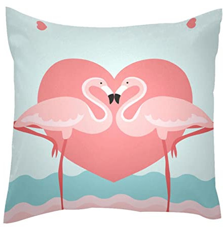TBOUOBT Dekokissen Fall Kissenbezug, Dekorationen für Sofa Couch Bett Stuhl,Flamingo Paar Rosa Herz