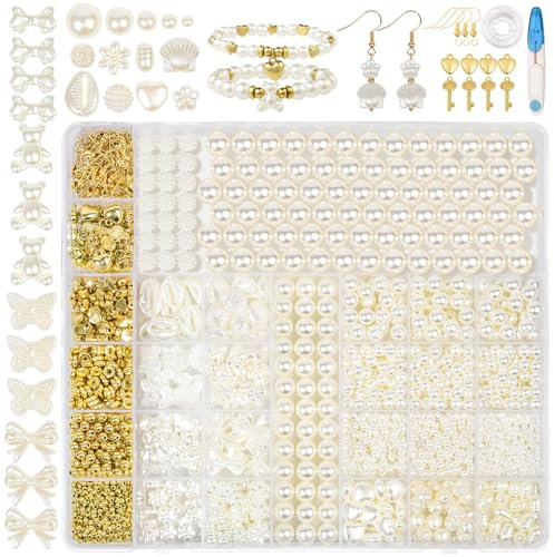 RUBY Perlen Weiß Perlen für Armbänder, Armbänder Selber Machen Erwachsene für DIY Schmuck Bracelet Making Kit, Feiertage, Partys, Weihnachten