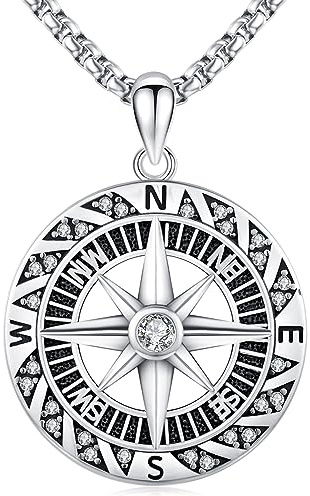TwoAnts Kompass Kette 925er Sterlingsilber Vintage Kompass Anhänger Talisman Reise Medaillon Halskette Inspirierendes Abschluss Geschenk Schmuck für Damen Herren Seeleute