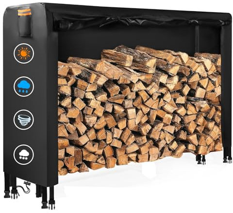 DOCEPERT Copertura per legna da ardere da esterni(Non include portapacchi),in tessuto Oxford 420D,con cerniera impermeabile, copertura per portalegna con patta frontale apribile (240 x 61 x 124 cm)