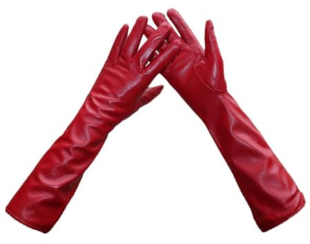 Haitpant Damen Herbst Winter Farbe Lange Lederhandschuhe Fäustlinge Gerade Schaffell Fleece Futter Warme Handschuhe, rot, 6.5