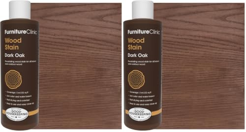 Furniture Clinic Wood Stain (Dark Oak) – Fast Drying, Highly Concentrated, and Easy-to-Apply Wood Stain for All Indoor & Outdoor Wood – Water Based & Non-Toxic – 250ml (Pack of 2)
