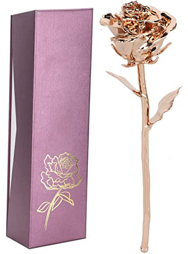 XHTLLO Gold Getauchte Rose, 24K Echte Künstliche Blumenrose, Für Immer Konservierte Rose Mit Langem Stiel Und Blatt, Für Jahrestag, Mutter Und Valentinstag(Roségold)