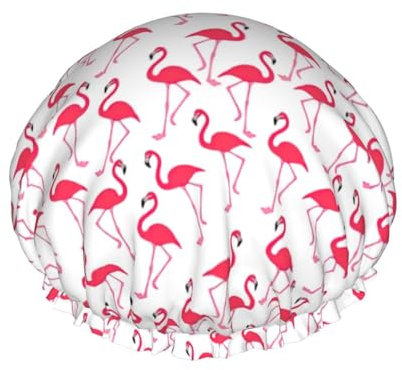 WURTON Pinkes Flamingo-Muster für Damen, weich, leicht, Duschhaube, Badehut für langes Haar, atmungsaktiv