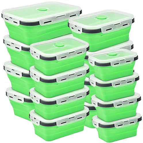 Rosenstein & Söhne Frischhaltedosen Set: 16er-Set zusammenklappbare Silikon-Aufbewahrungsbehälter mit Deckeln (Frischhaltedosen mit Deckel, Silikon-Lunchbox, Grill)
