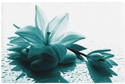 Teal Lily Printed Linen Place Mats Set Of 6 Pcs - Heat-Resistant And Non-Slip Table Placemats