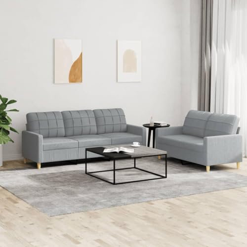 Gecheer 2-TLG.Sofagarnitur Couch Sofa Set Polstergarnitur Loungesofa Polstersofa Sofa Couchgarnitur Sitzmöbel Wohnzimmersofa Sessel Couch Designsofa Gartensofa mit Kissen Hellgrau Stoff-159