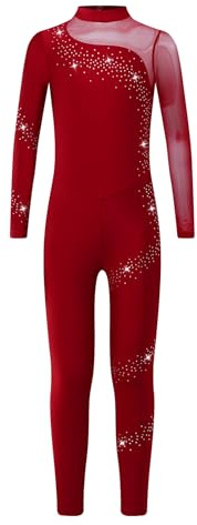 ranrann Tuta Intera da Pattinaggio Artistico per Bambina Ragazza Leotard da Ginnastica Artistica con Strass Sportiva da Palestra Corsa Yoga Balletto Ballerina Borgogna 9-10 anni