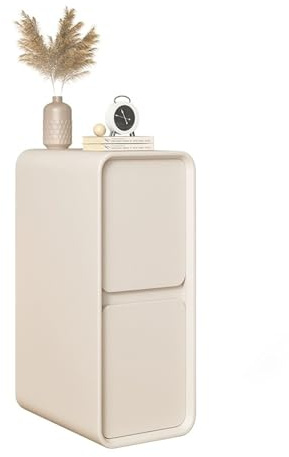Comodini Comodino Stretto, Comodino con 2 cassetti, Tavolino Contenitore in Legno Risparmia Spazio, Comodino con Finitura in Pelle per Soggiorno Camera da Letto (Colore: Bianco Sporco, Dimensioni: 2