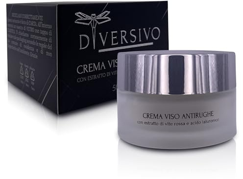DIVERSIVO - Crema Viso Antirughe - Idratante e Rassodante con Vite Rossa, Acido Ialuronico e Aloe Vera - 50ml