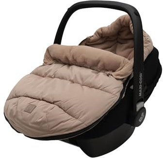 Jollein Fußsack Puffed - Biscuit - Für Babyschale Kinderautositz Gruppe 0+ und Kinderwagen - Für 3-Punkt- und 5-Punkt-Gurt