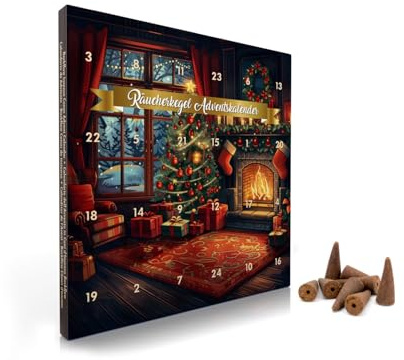 LUXflair Backflow Räucherkegel Adventskalender, 24 Düfte (Gesamt 48 Kegel), für eine entspannende Adventszeit, Weihnachtszeit