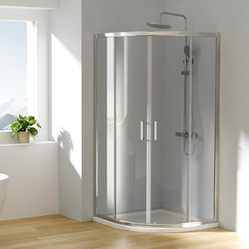 Heilmetz Duschkabine 90x90cm Rund Duschtür Schiebetür Duschkabine Eckeinstieg Duschabtrennung komplettdusche Geräuschloser schiebetür dusche 5mm ESG Glas Duschwand Höhe 195 cm