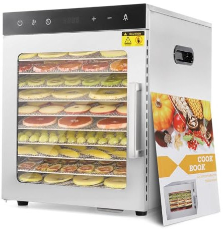Kindevieft Essiccatore per Alimenti per Carne Secca, 10 Vassoi in Acciaio Inox per Essiccatori di Frutta, Essiccatore Digitale per Alimenti per Dolcetti per Cani, Carni, Verdure