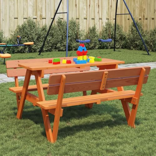 UJCHVHN Picknicktisch für 4 Kinder, mit Schirmloch, Massivholz, Tanne