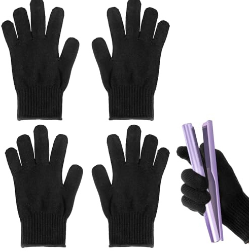 JIEYAO 4 Pack Heat Resistant Gloves for Hair Styling, Curling Iron Glove Heat Blocking Glove for Curling Wand F& lat Iron