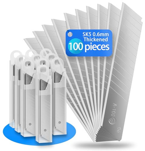 HAOJOYFUN 100 Cuchillas Cutter Profesional - Acero al Carbono SK5, 0.6mm de Grosor, 100mm de Longitud - Universal para Cutter, Cortes de Alfombras y Bricolaje