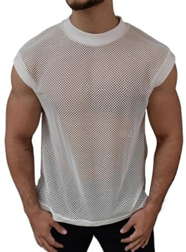 Camisas de Malla para Hombre Camisetas Sin Mangas de Rejilla Tops Transparentes para Una Camiseta Interior Moderna para Salir(L)