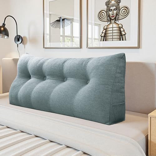 LELEFIDO Coussin de Lecture – Coussin Canapé Triangulaire avec Housse Amovible, Support de Dossier et de Dos, Idéal pour Lit et Salon, Confort Doux, 140 cm, Gris