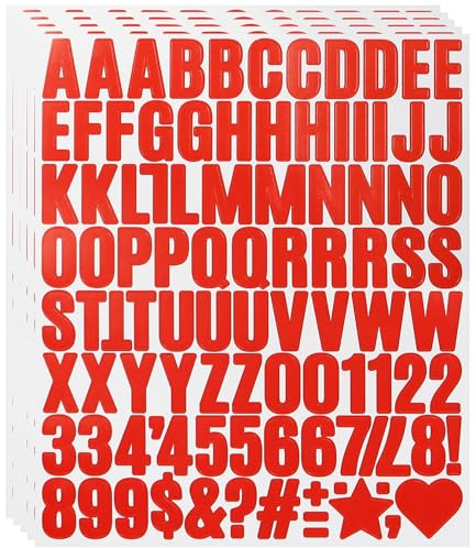 490 Stücke Buchstaben Aufkleber,5 Blätter 1 Zoll Selbstklebendes Vinyl Buchstaben Punzierung Kit für Postfach,Scrapbook, DIY und Basteln, Klebebuchstaben Wetterfest - Rot