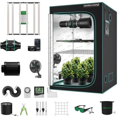 MARS HYDRO FC-E4800 Growzelt Komplettset, 120x120x200cm Smart Grow System | 120x120x200cm 1680D Hohe Reflektivität Growzelt Kit 4 205CFM Smart Belüftungssat Hydroponics Indoor Grow Set