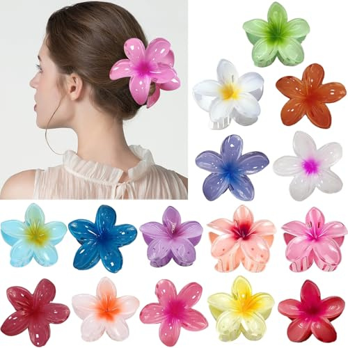 Blumen Haarklammern 15 Stück Plumeria 8cm rutschfest | Haarspangen, 15 Stück, Blume, mehrfarbig, rutschfest, Kunststoff. Ideal für Alltag, Party, Hochzeit, Strand