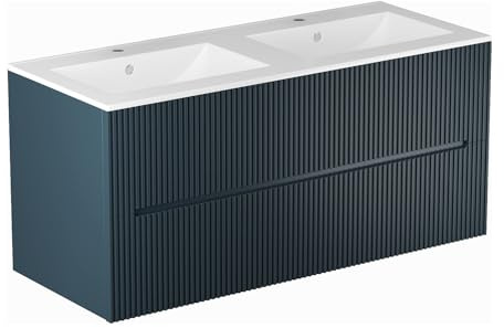 Vente-unique - Mobile da Bagno Appeso striato con Lavabo da incasso - Blu - 120 cm - PAVANI