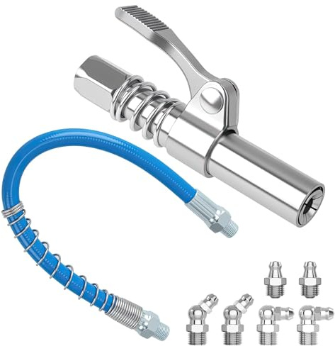Eddrfy Embout Pompe à Graisse, Embout Pompe Graisse à Double Poignée avec Flexible 30 cm, 6X M10 Graisseur, Adaptateur 90° et 11 mm, Compatible Pompe à Graisse Pneumatique et Manuel Atelier Tracteur