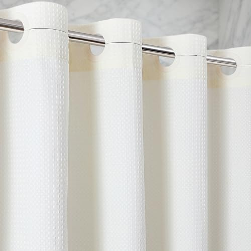 Zemyovia Wasserdichter Waffel Duschvorhang Textil 180 x 190 cm, 260 GSM Hochwertiger Schwerer Stoff, Anti-Schimmel Badevorhang mit 10 Langlebigen Ösen, Luxus Hotel Spa Stil, Maschinenwaschbar, Beige