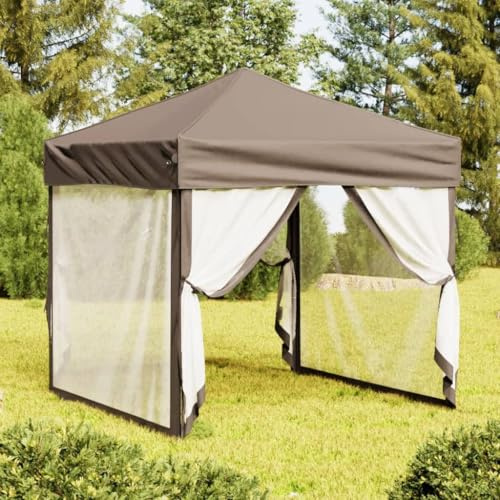 Tente de Réception Pliable,Chapiteau de Jardin Extérieur 2x2 m avec Parois Latérales,Toit en Tissu Oxford 210D Résistant UV,Structure en Acier Robuste,Jardin,Taupe,199 x 199 x 254 cm