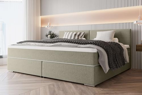 99rooms Phönix Boxspringbett 240x200 cm Beige | Familienbett in Webstoff Malmo_New, Box: BFK, Matratze: TFK, Kaltschaumtopper