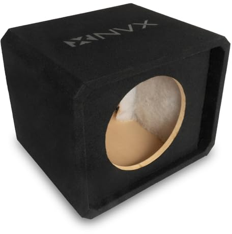 NVX NE121P - Caja de subwoofer con puerto de ranura individual de 12 pulgadas, caja de MDF de 1.75 pies cúbicos con relleno de polietileno, terminales de resorte, acabado de alfombra negra, afinación